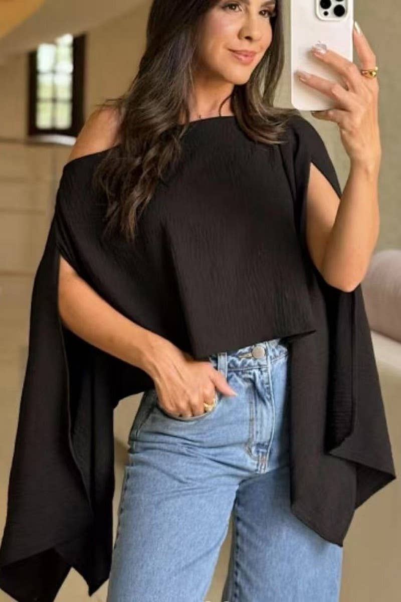 NINEXIS - CWTBLSL0898_OFF SHOULDER LOOSE BATWING SLEEVE SOLID TOP