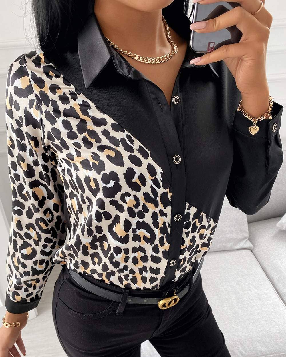 Flarix - Print long sleeve button design casual shirt