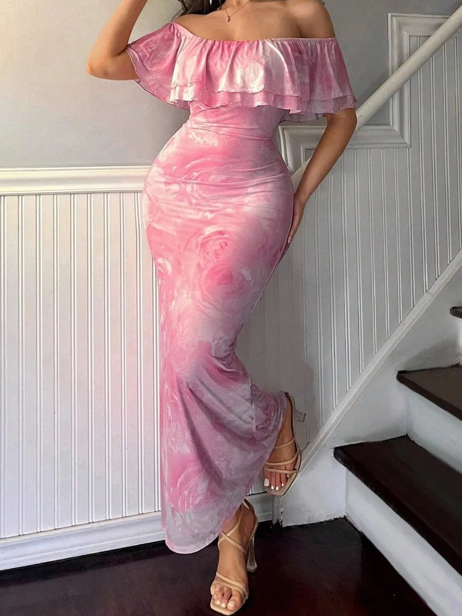 Layered Ruffled Off-Shoulder Dress