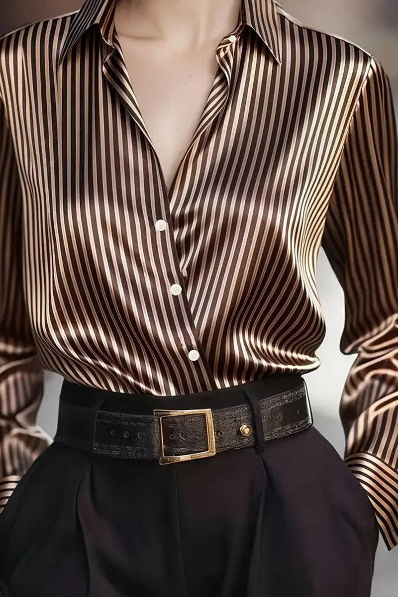 Striped Long Sleeve Button-Up Blouse