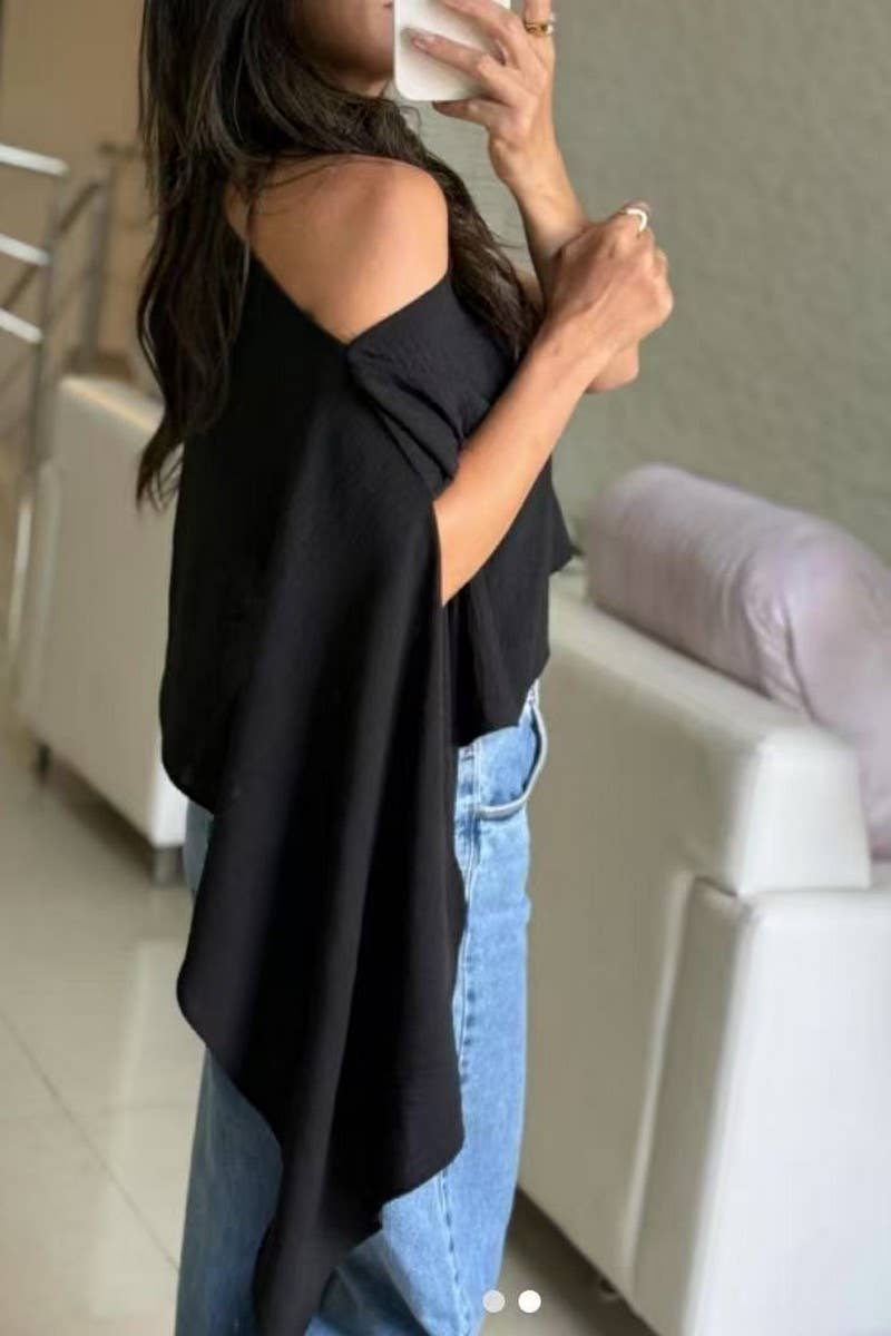 NINEXIS - CWTBLSL0898_OFF SHOULDER LOOSE BATWING SLEEVE SOLID TOP