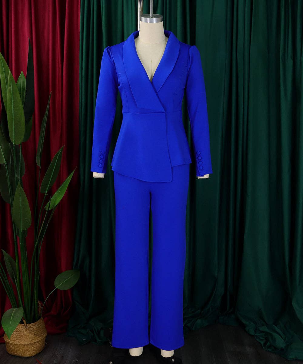 Ruffled Sleeve Wide-Leg Trouser Set