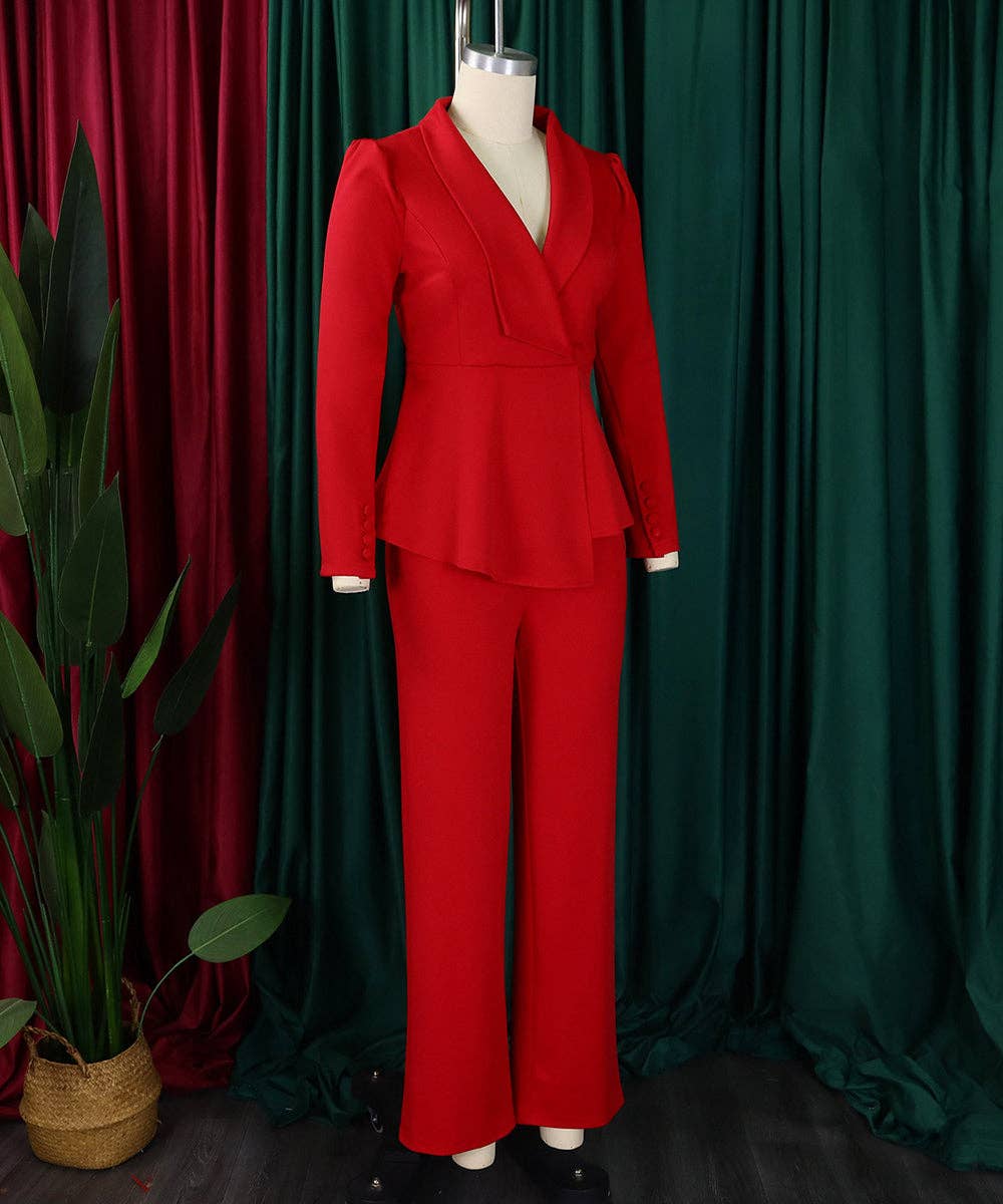 Ruffled Sleeve Wide-Leg Trouser Set