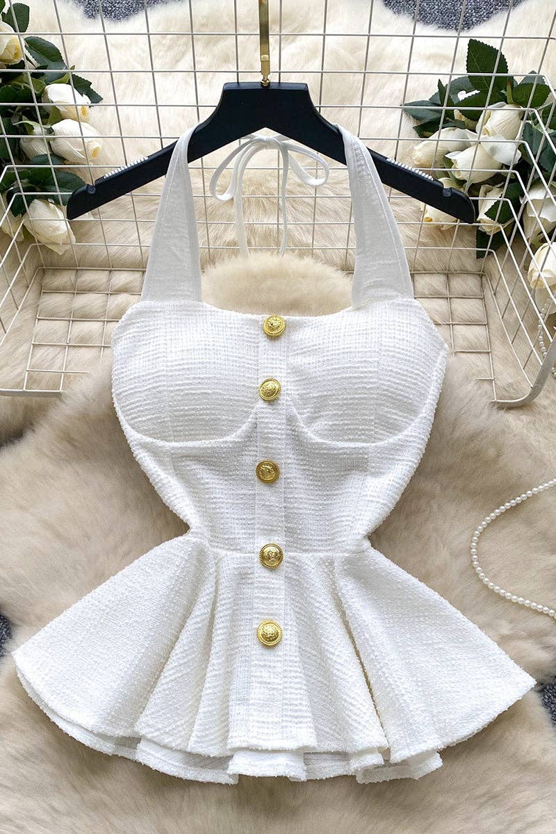 Buttoned Peplum Halter Top