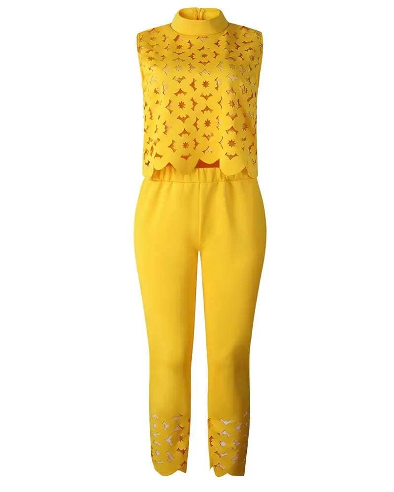 Flarix - Hollow out sleeveless casual top pants set