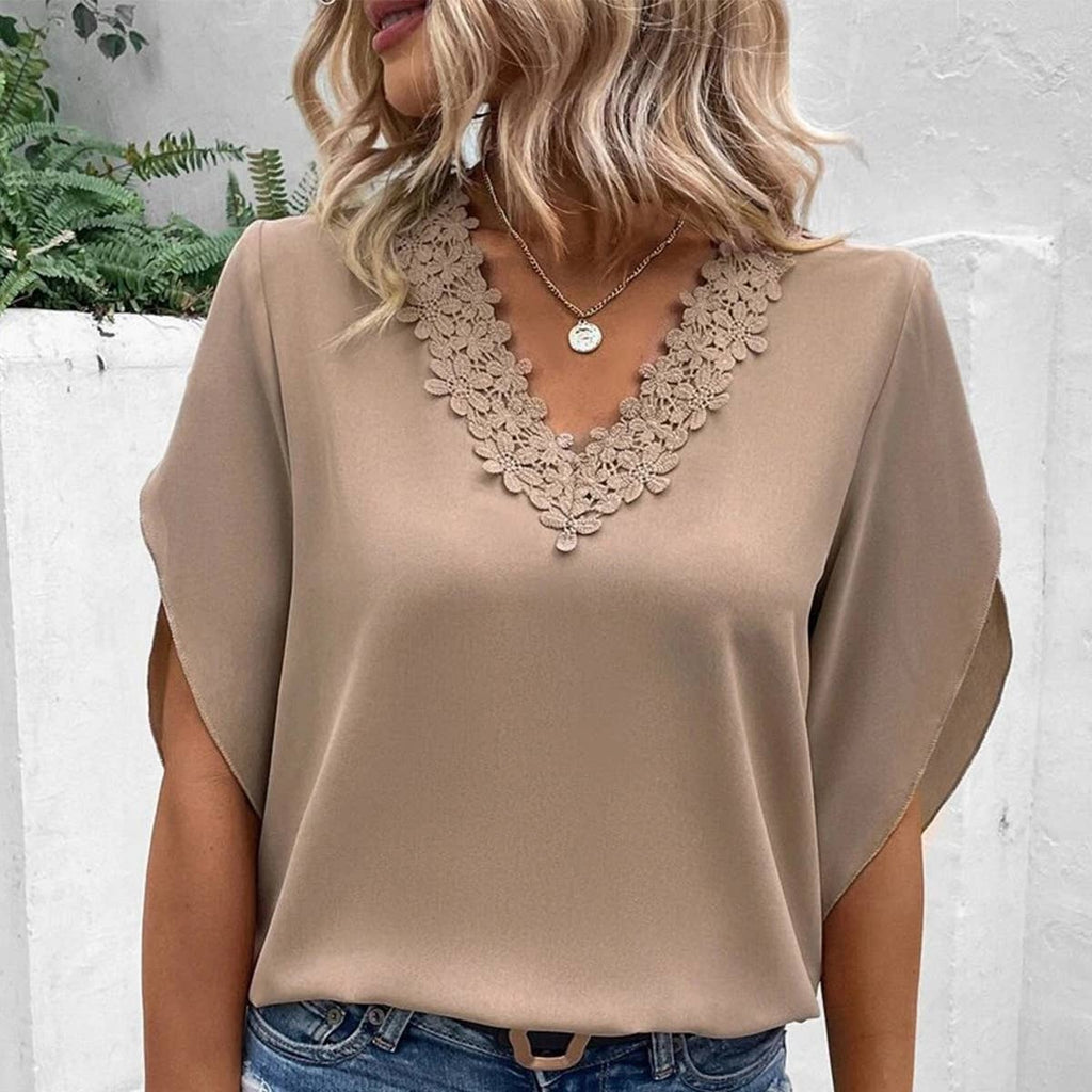 Feminine Lace Flutter Sleeve Blouse
