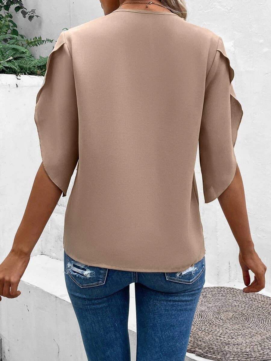 Feminine Lace Flutter Sleeve Blouse