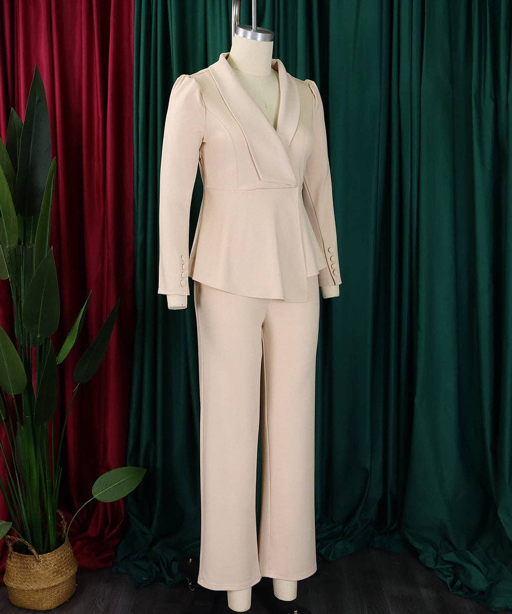 Ruffled Sleeve Wide-Leg Trouser Set