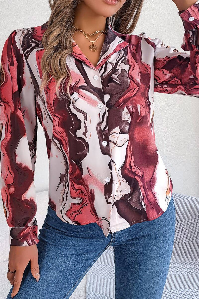 Artistic Marble Button-Down Blouse