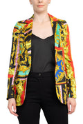 Industry Notched Collar One Button Closure Long Sleeve Multi Print Blazer