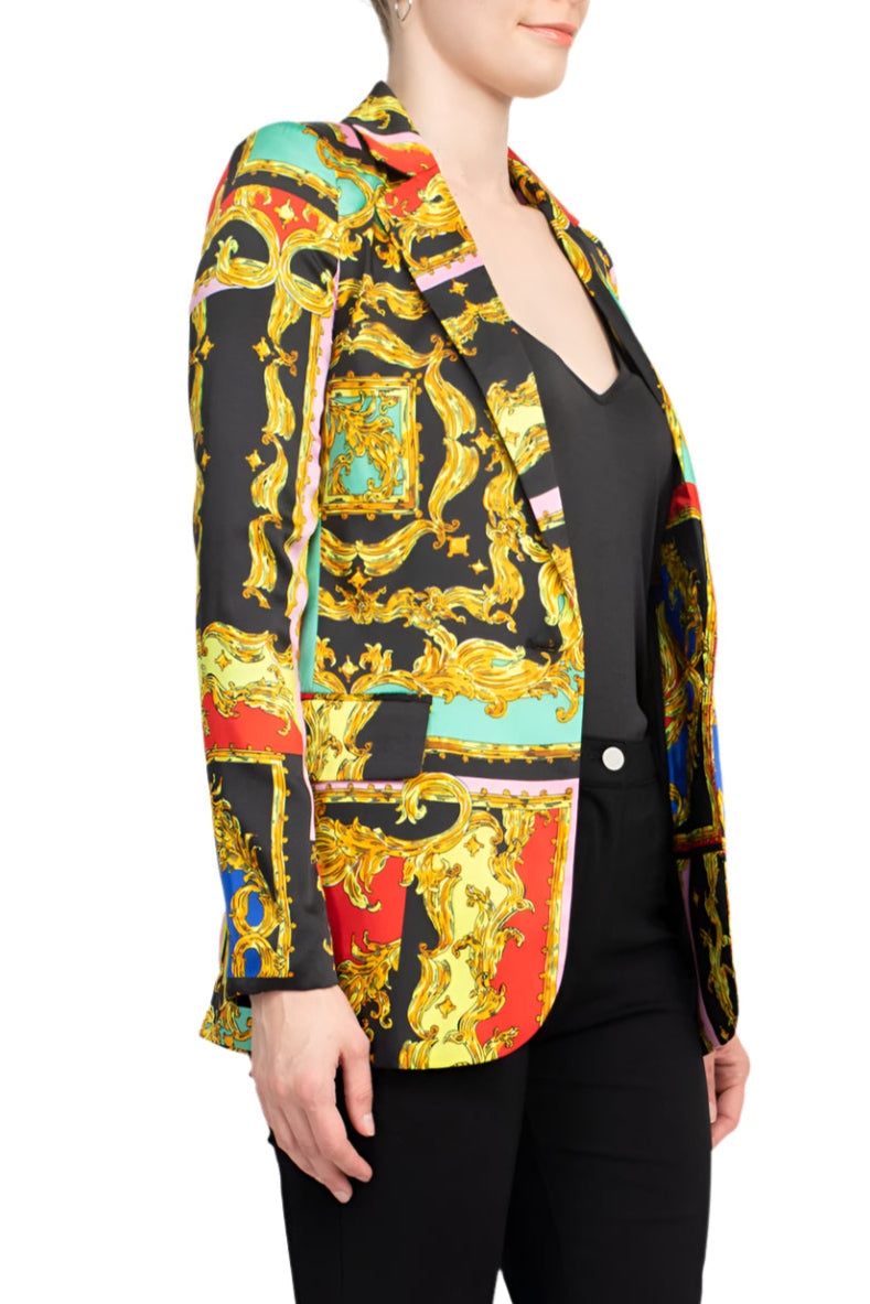 Industry Notched Collar One Button Closure Long Sleeve Multi Print Blazer
