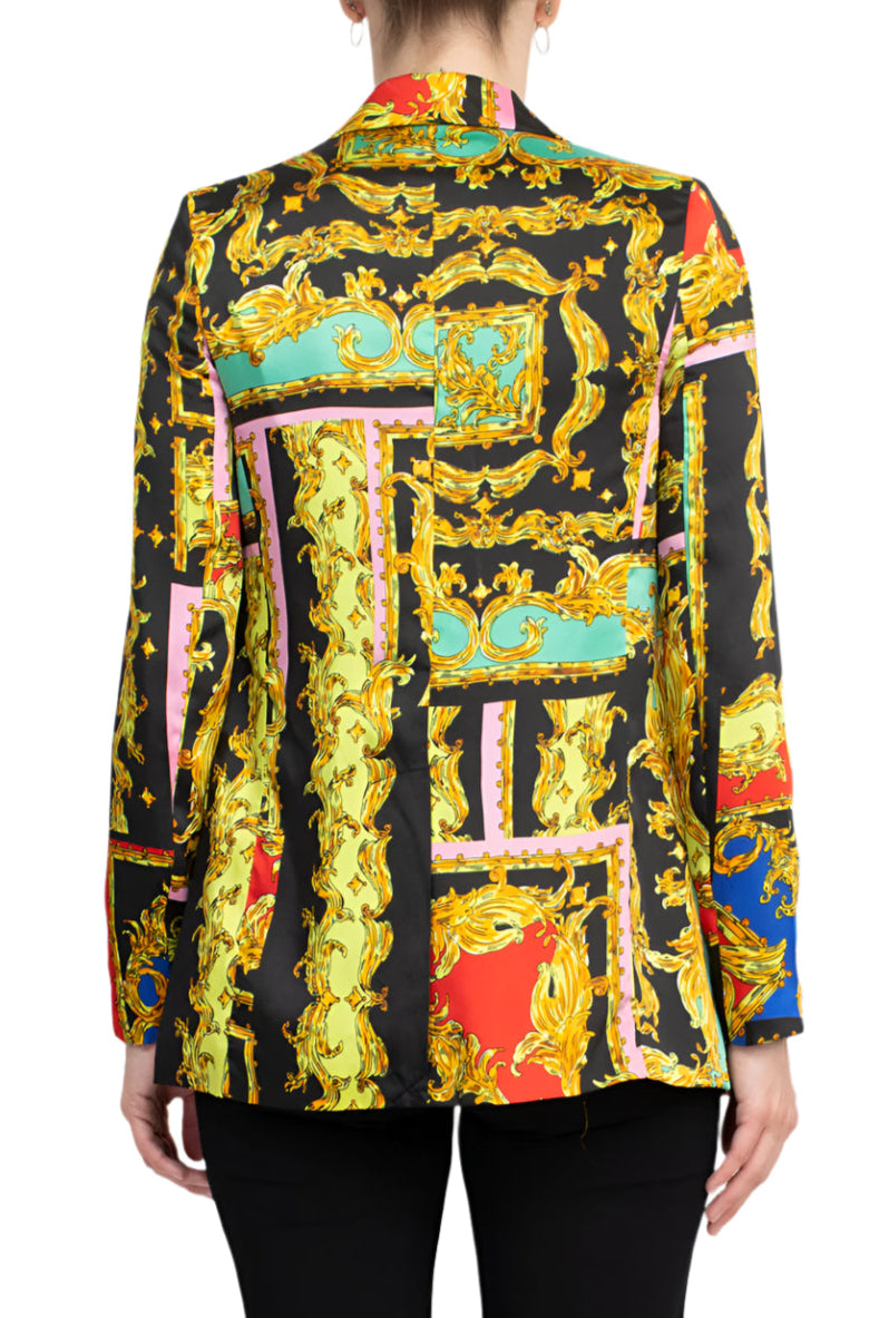 Industry Notched Collar One Button Closure Long Sleeve Multi Print Blazer