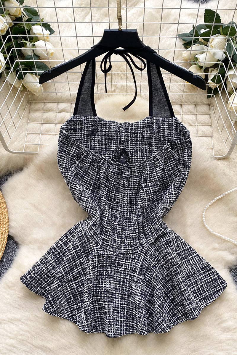 Buttoned Peplum Halter Top