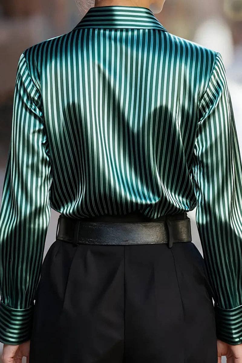 Striped Long Sleeve Button-Up Blouse