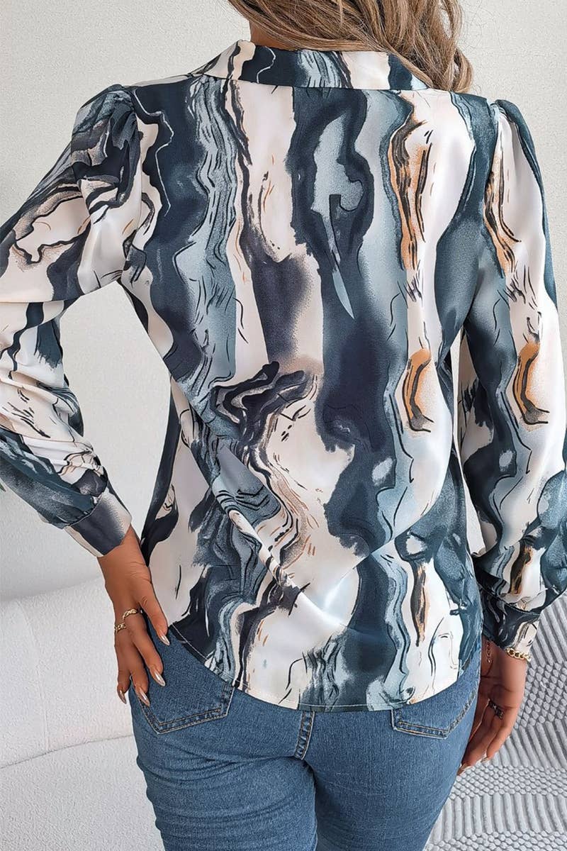 Artistic Marble Button-Down Blouse
