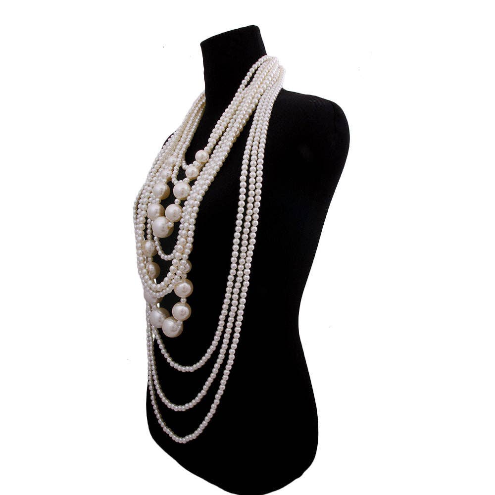 Long Chunky Cream Pearl Layered Necklace Set|20 inches