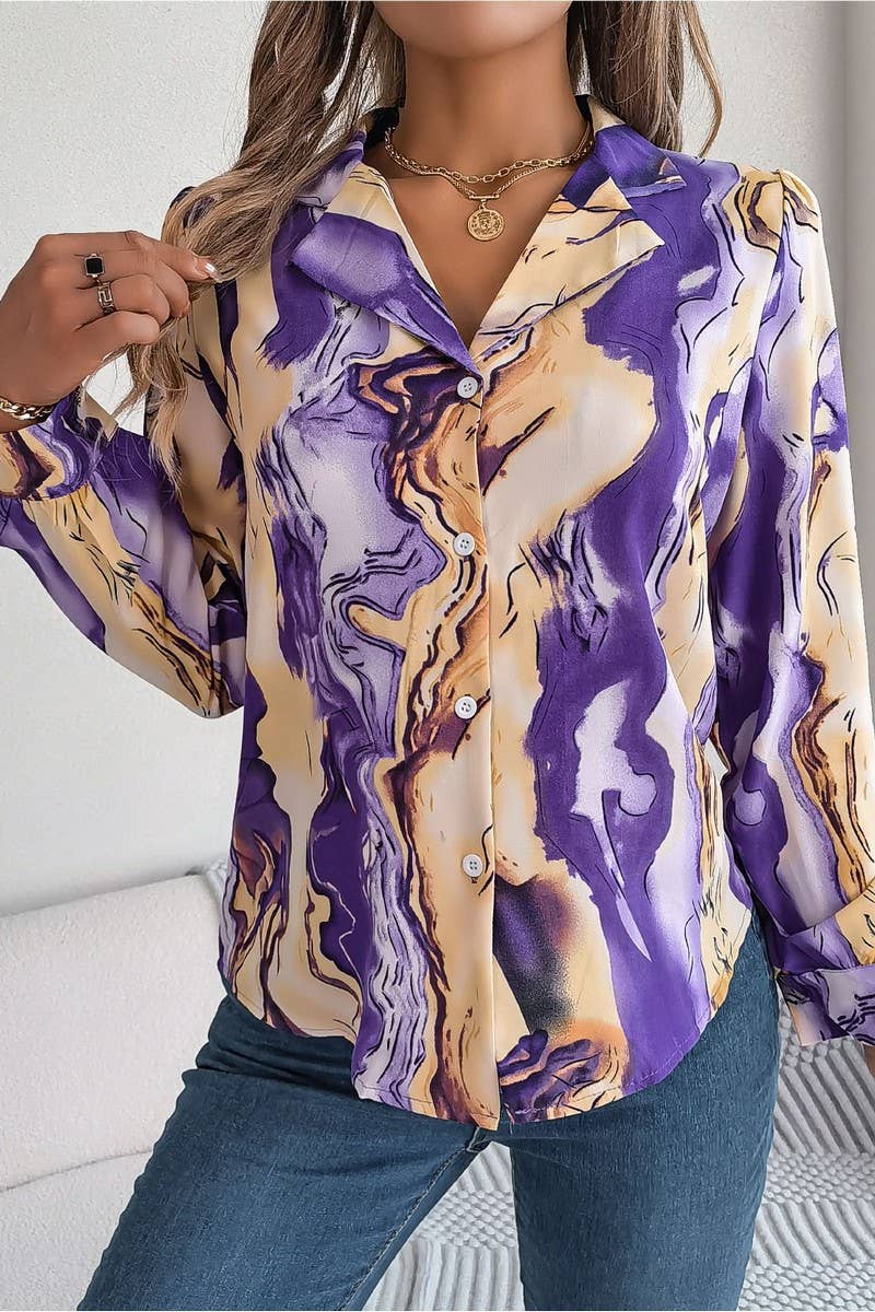 Artistic Marble Button-Down Blouse