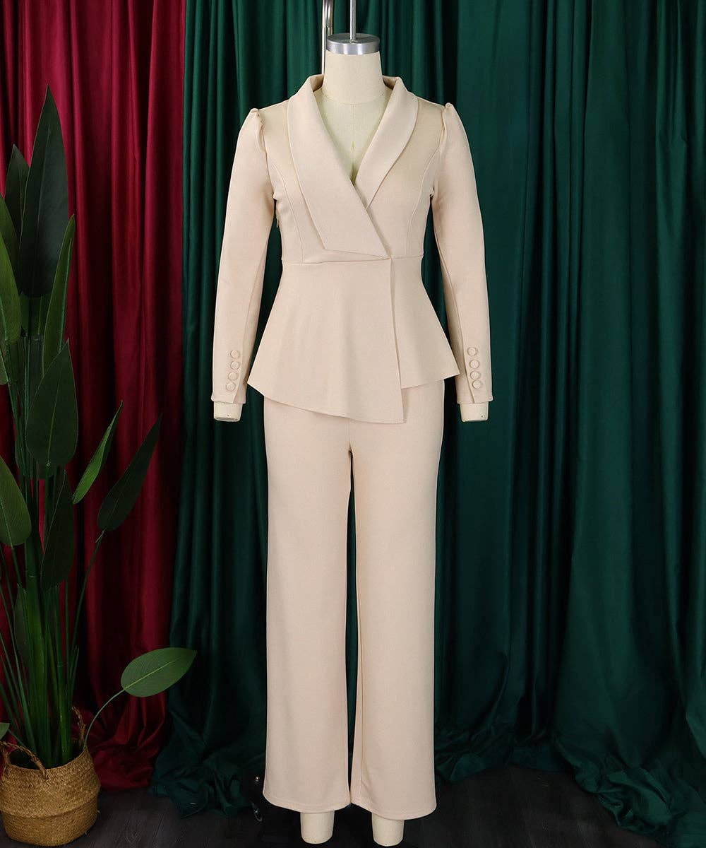 Ruffled Sleeve Wide-Leg Trouser Set
