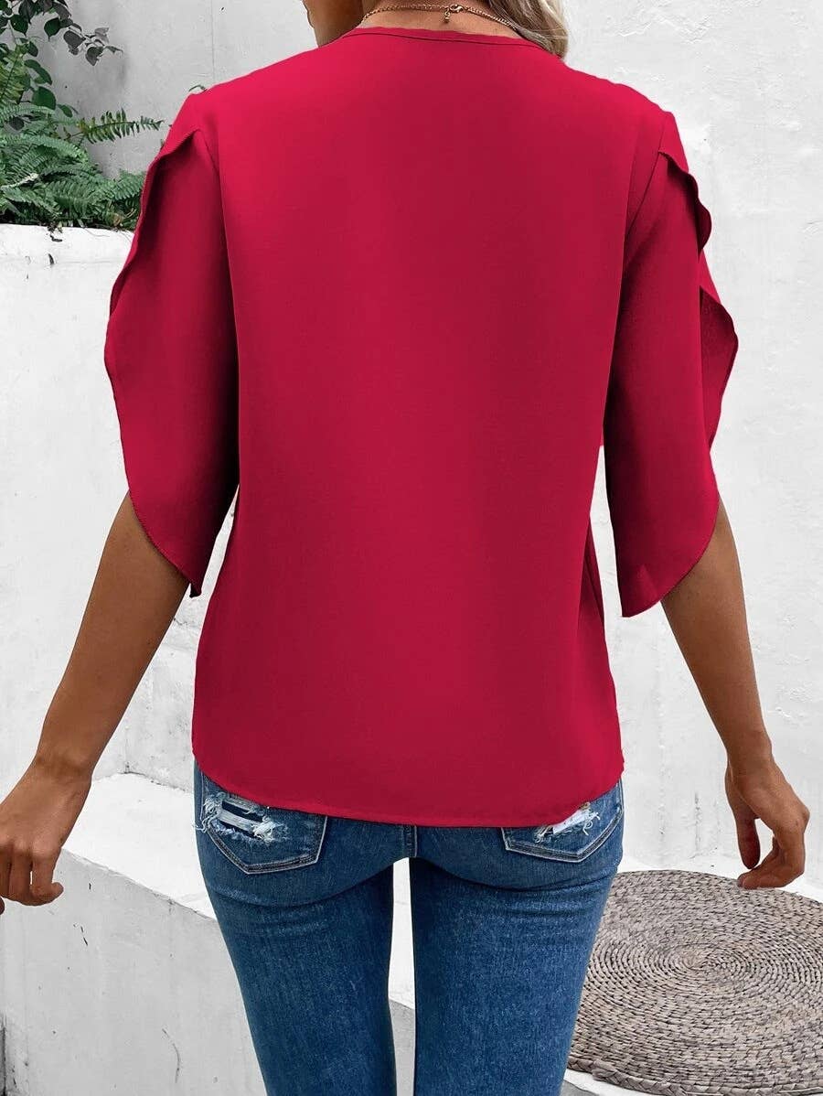 Feminine Lace Flutter Sleeve Blouse
