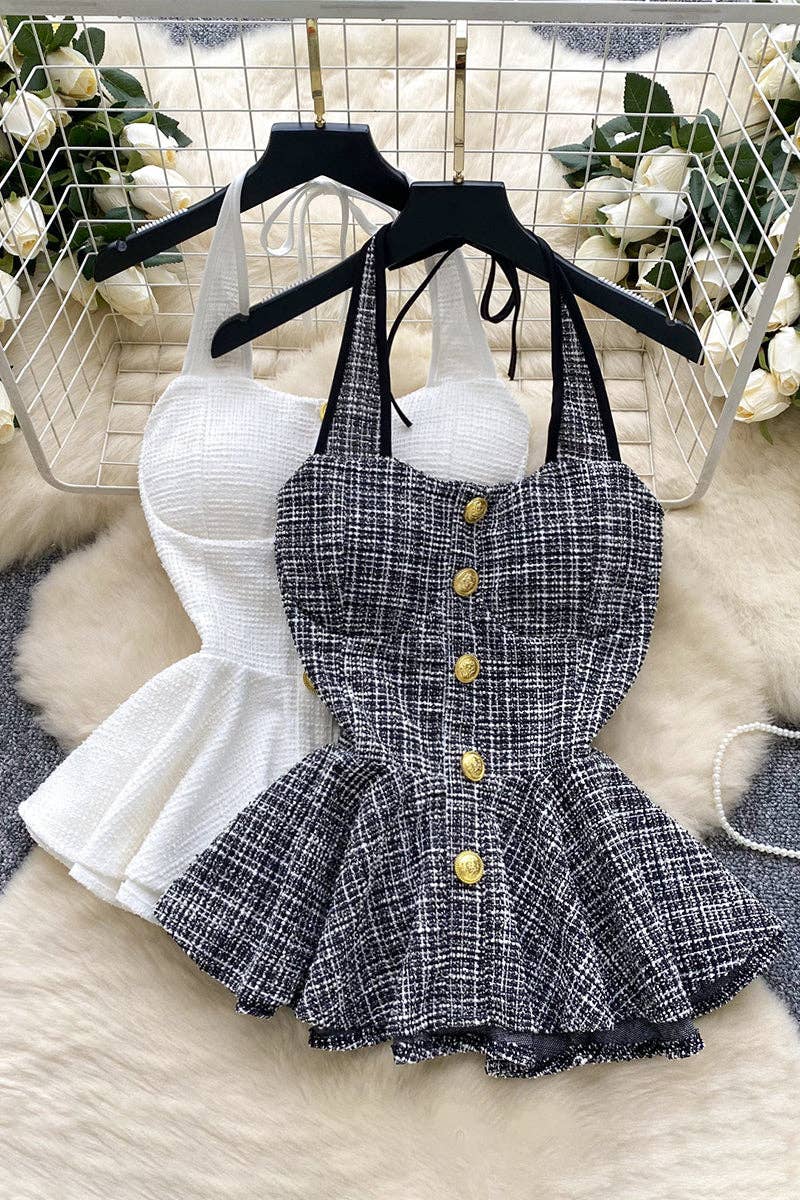 Buttoned Peplum Halter Top