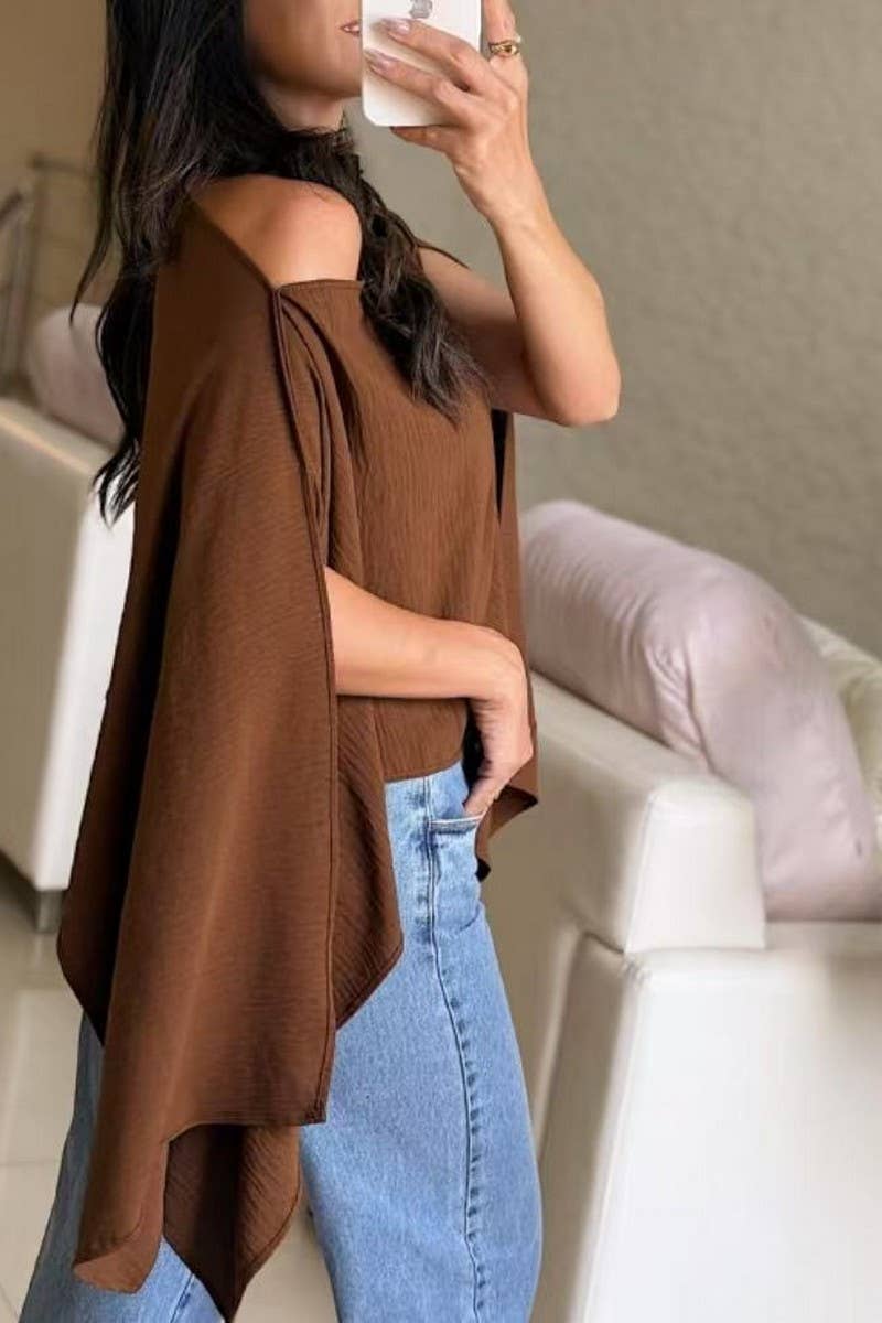 NINEXIS - CWTBLSL0898_OFF SHOULDER LOOSE BATWING SLEEVE SOLID TOP
