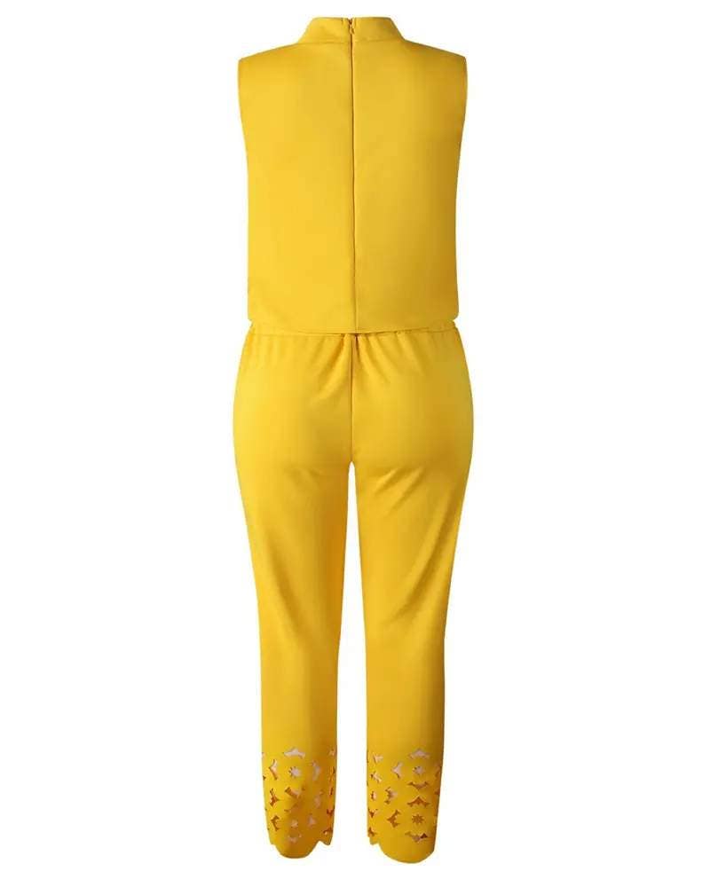 Flarix - Hollow out sleeveless casual top pants set