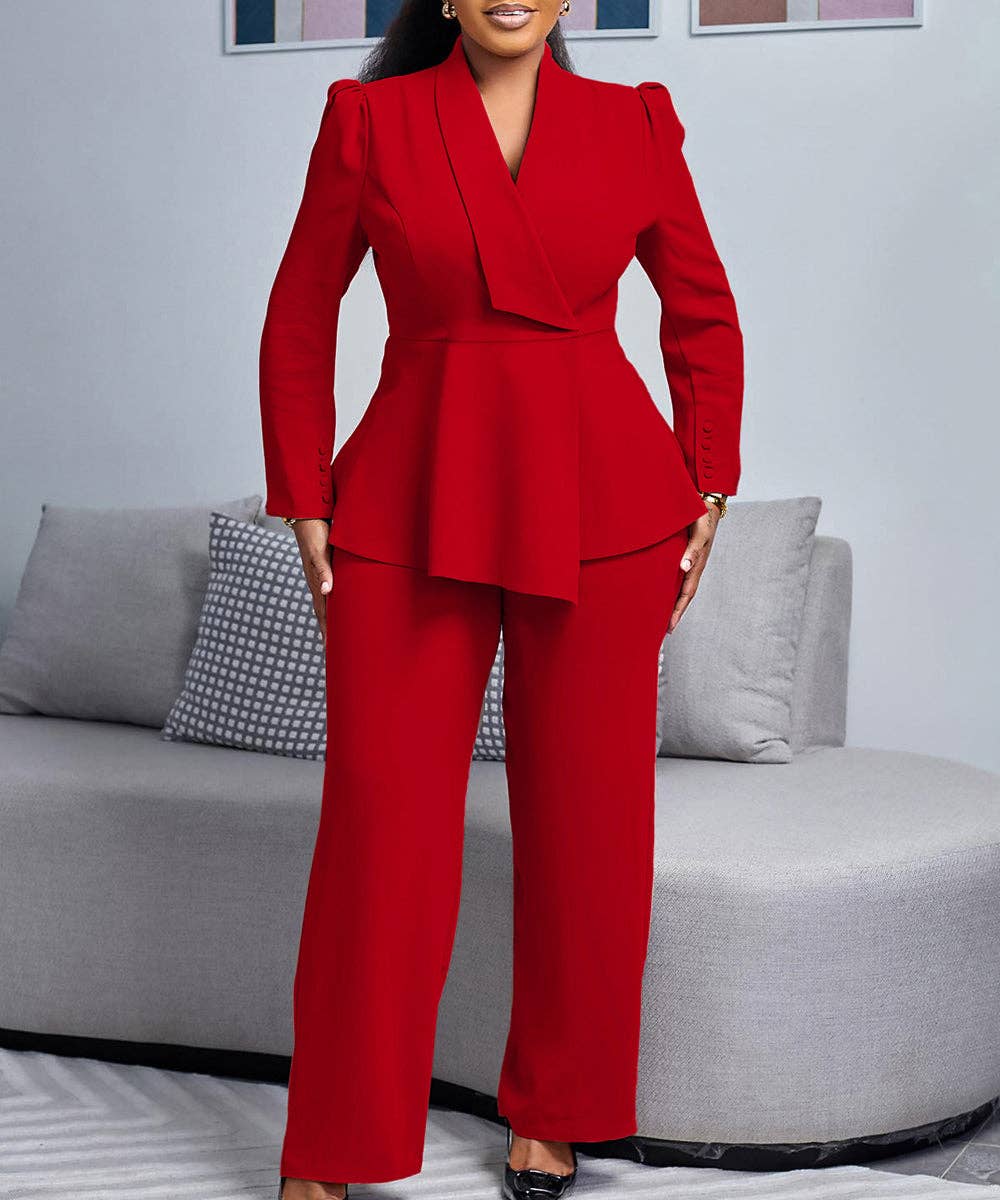 Ruffled Sleeve Wide-Leg Trouser Set
