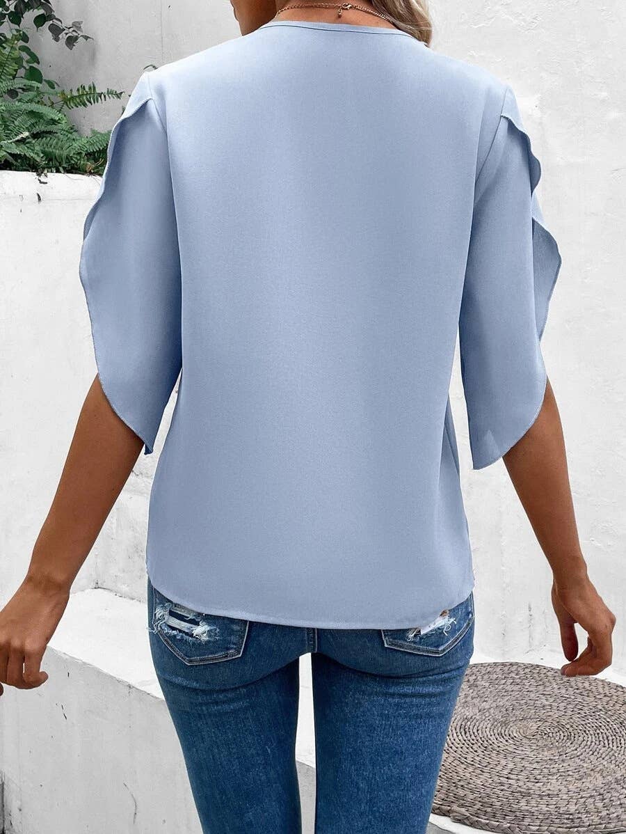 Feminine Lace Flutter Sleeve Blouse