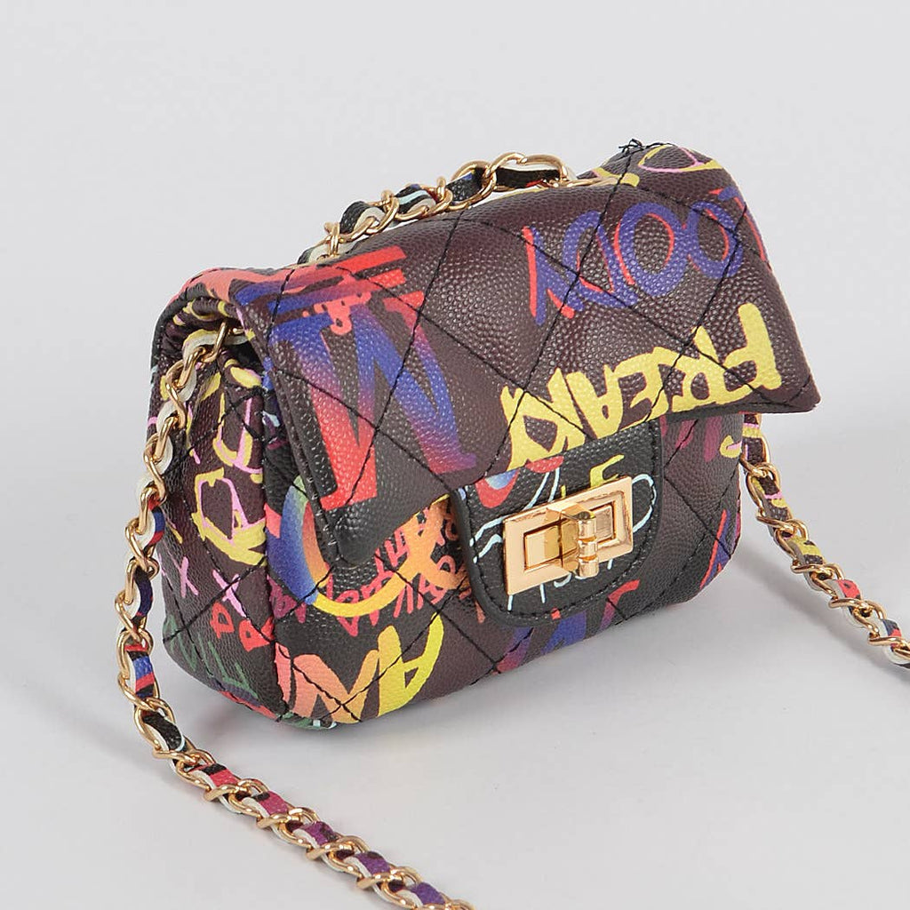 Multi Graffiti Quilted Mini Bag