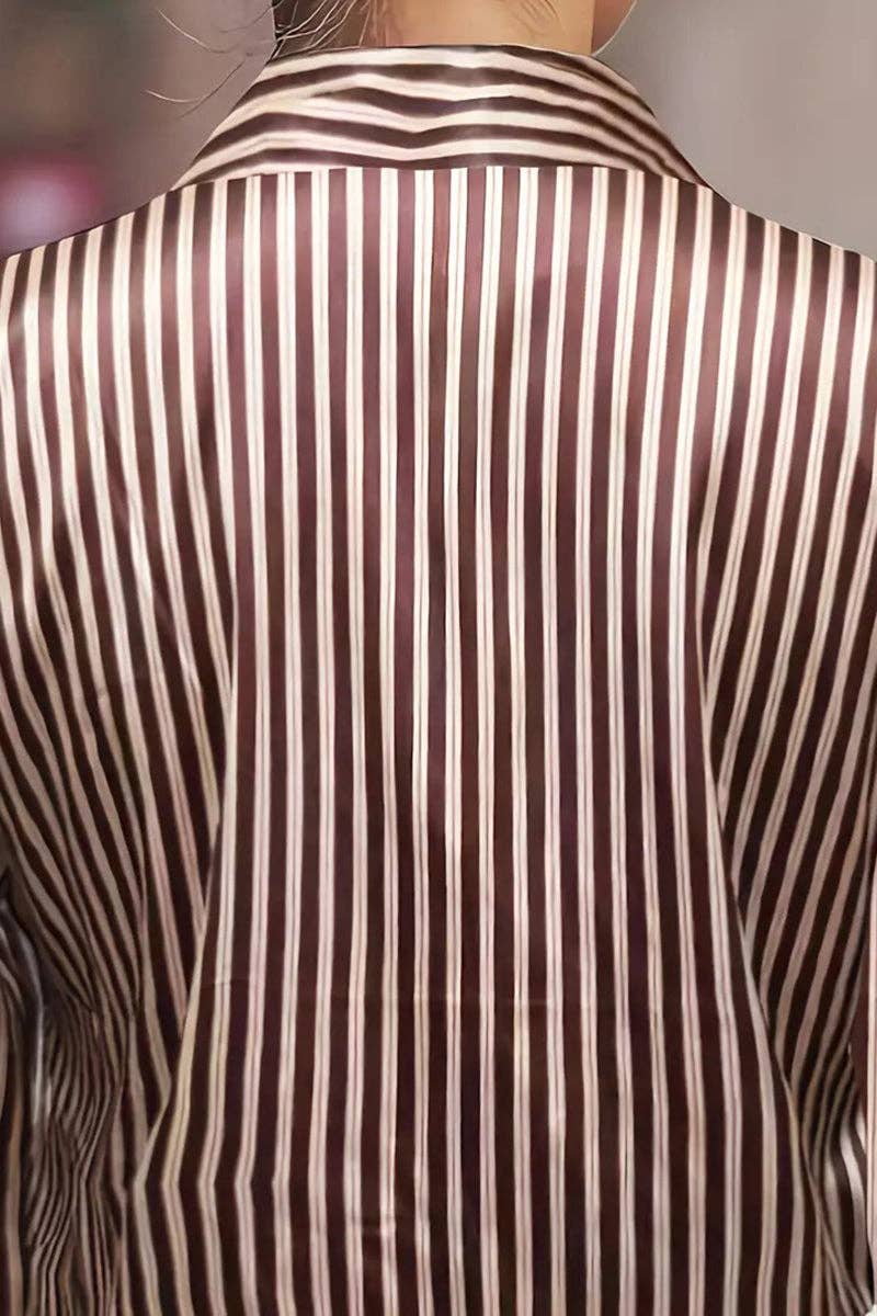 Striped Long Sleeve Button-Up Blouse