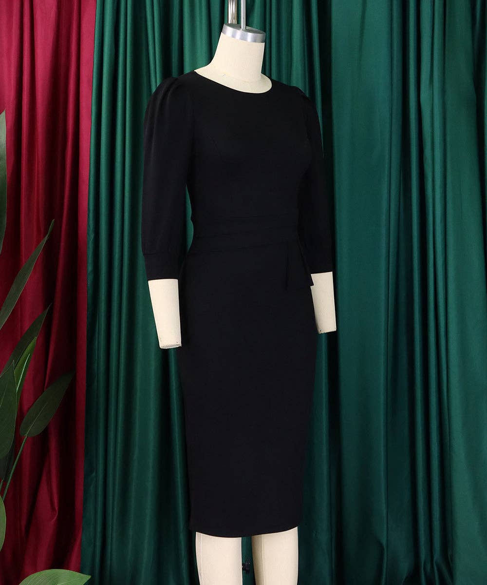Round Neck Bodycon Midi Dress