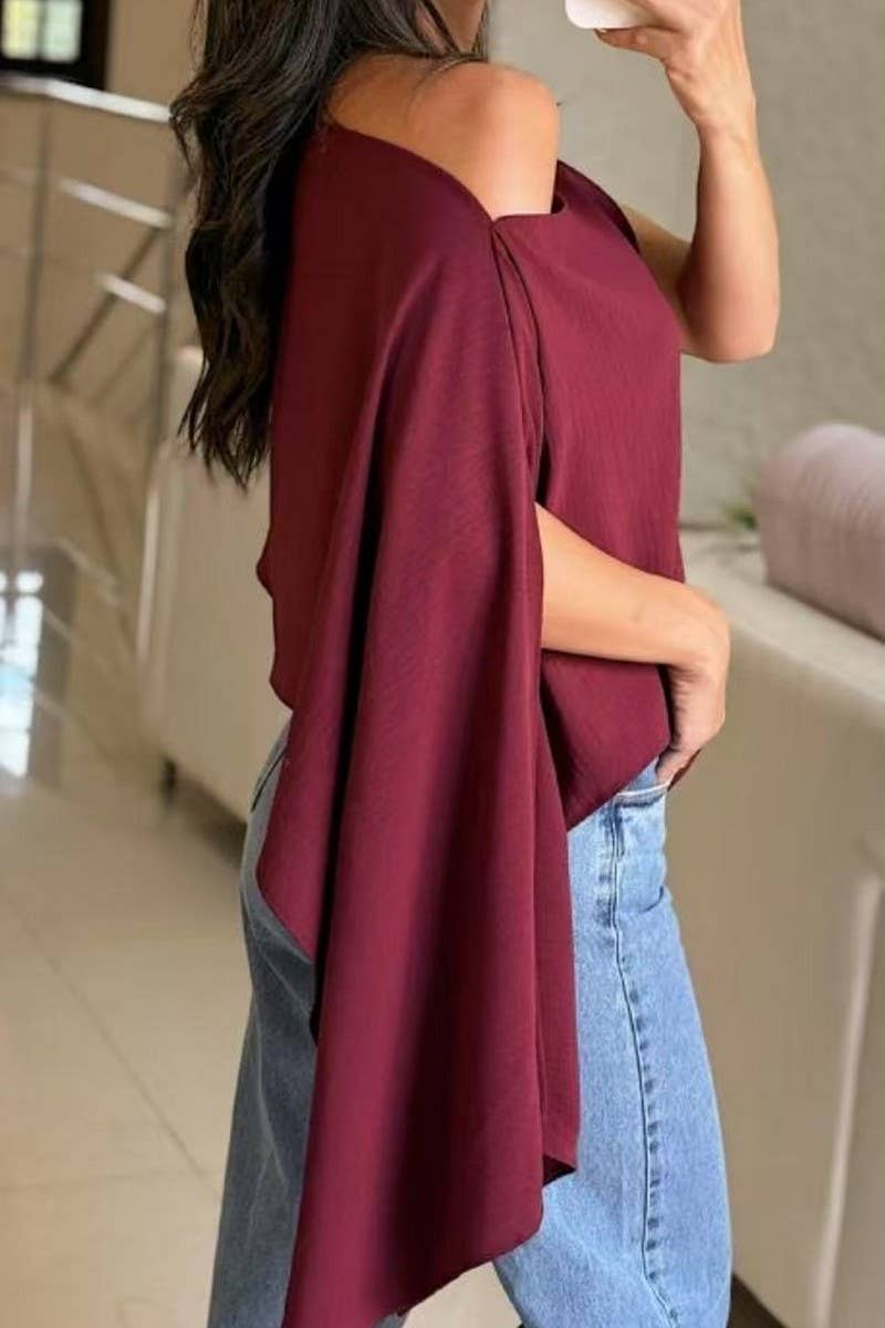 NINEXIS - CWTBLSL0898_OFF SHOULDER LOOSE BATWING SLEEVE SOLID TOP