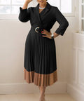 Tailored Collar Belted Pleated Dress