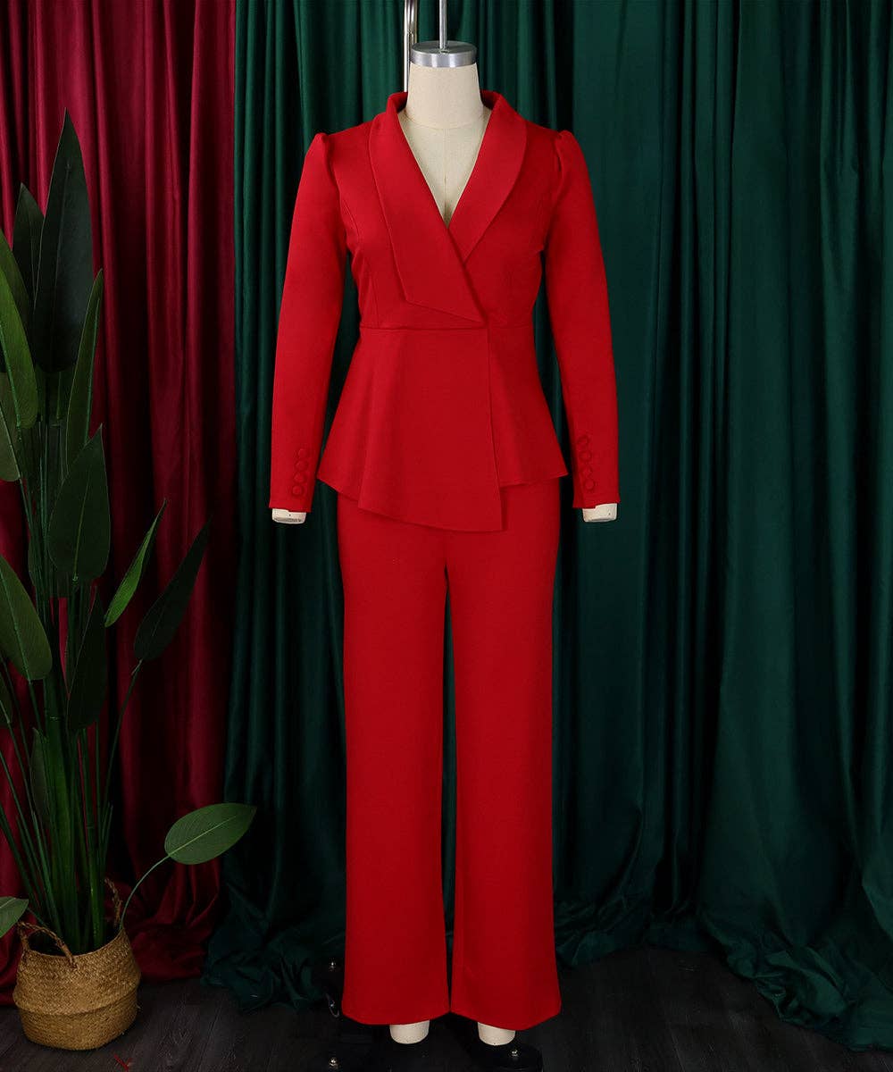 Ruffled Sleeve Wide-Leg Trouser Set
