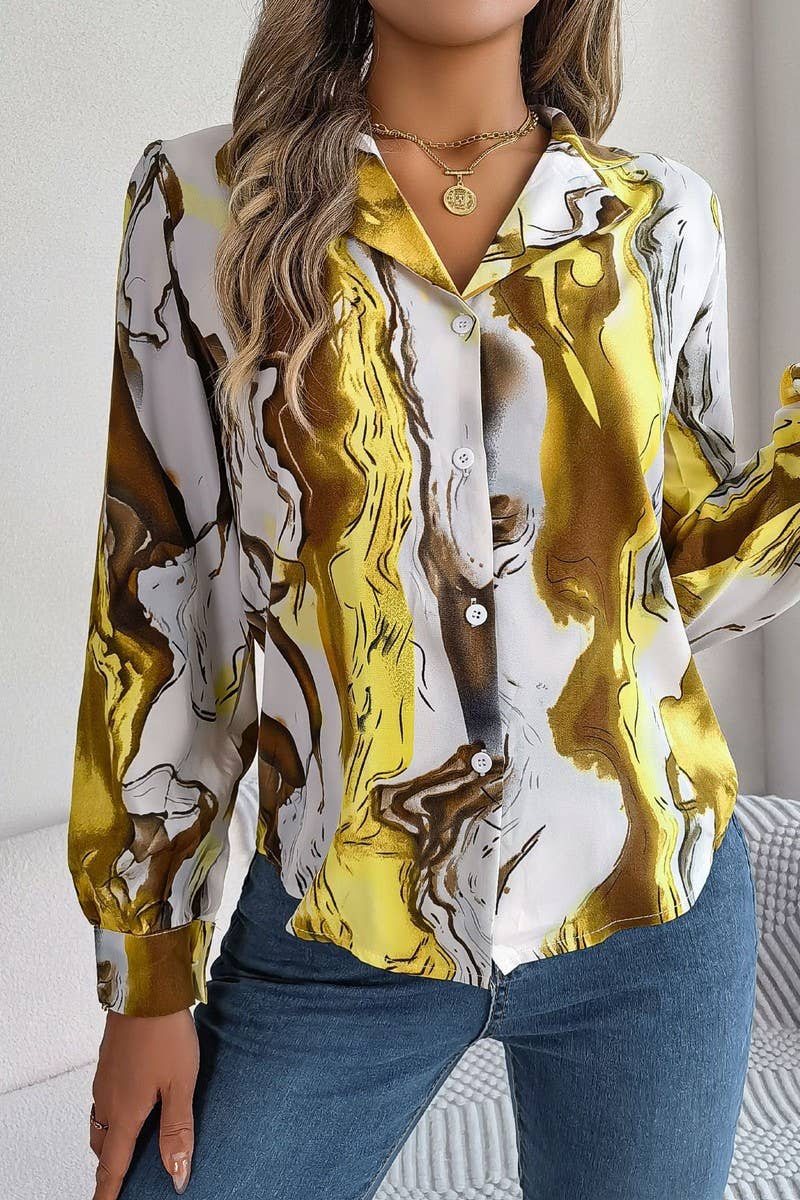 Artistic Marble Button-Down Blouse