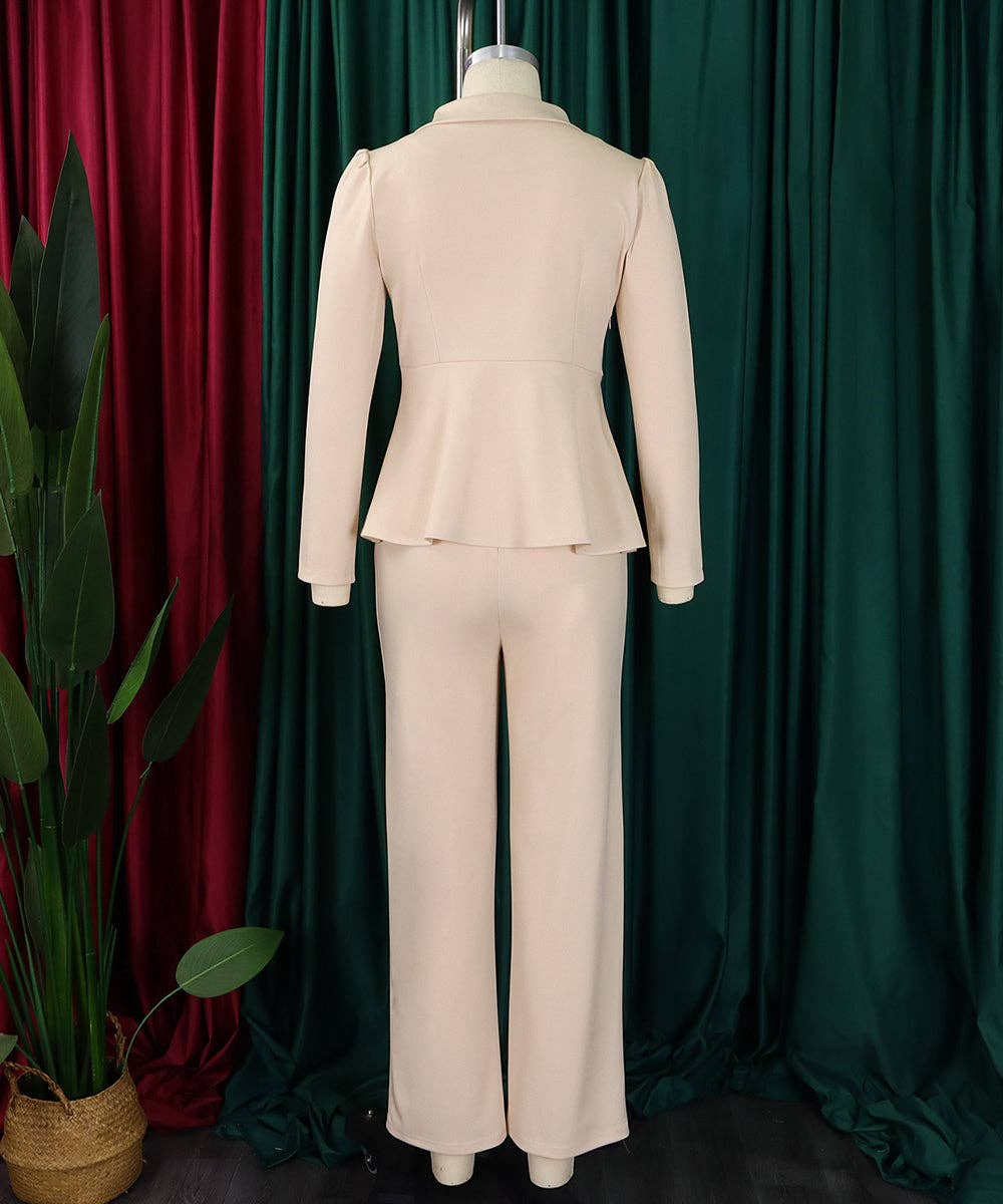 Ruffled Sleeve Wide-Leg Trouser Set