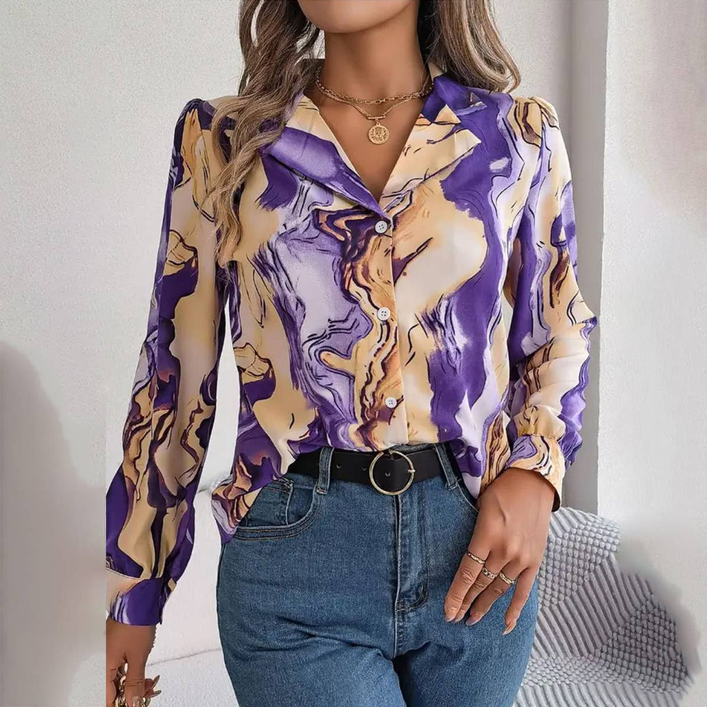 Artistic Marble Button-Down Blouse