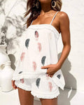 Flarix - Feather print tassel trim cami top shorts set