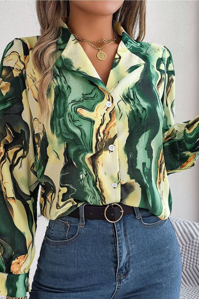 Artistic Marble Button-Down Blouse