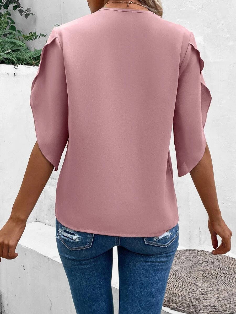 Feminine Lace Flutter Sleeve Blouse