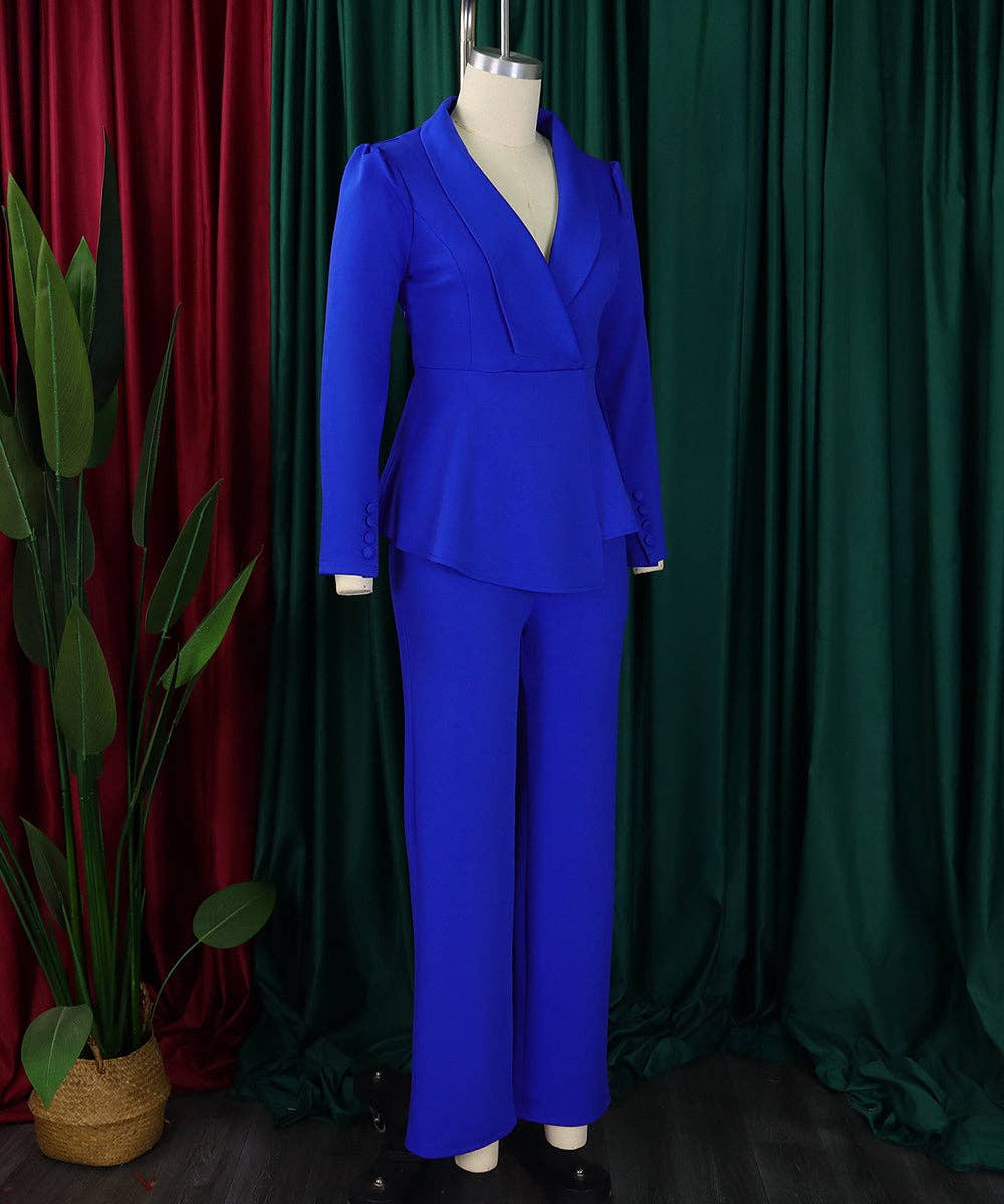 Ruffled Sleeve Wide-Leg Trouser Set