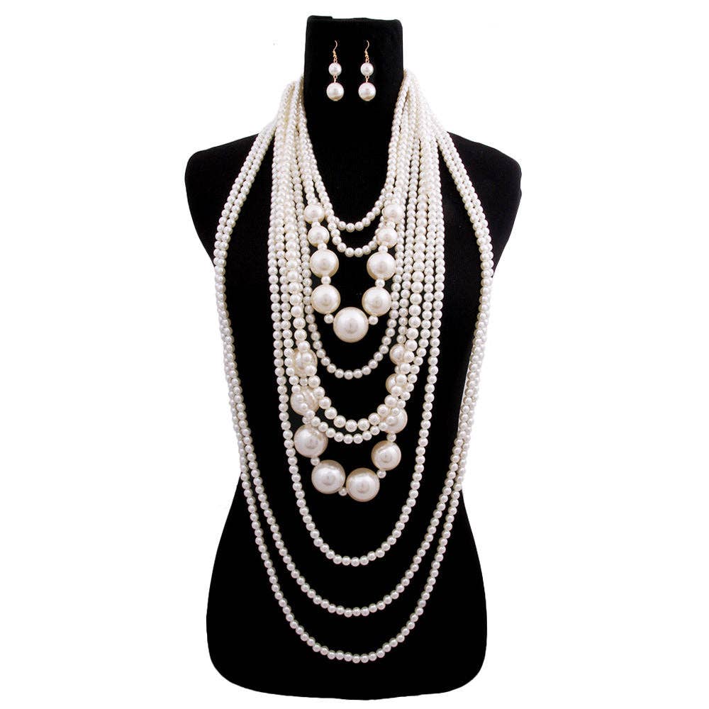Long Chunky Cream Pearl Layered Necklace Set|20 inches