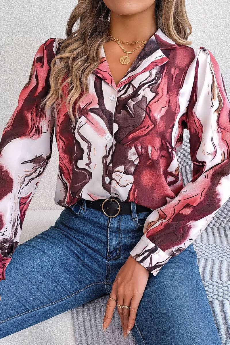 Artistic Marble Button-Down Blouse