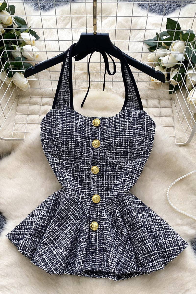 Buttoned Peplum Halter Top