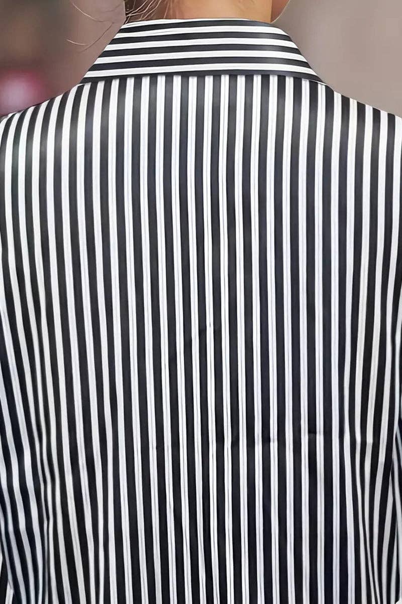 Striped Long Sleeve Button-Up Blouse