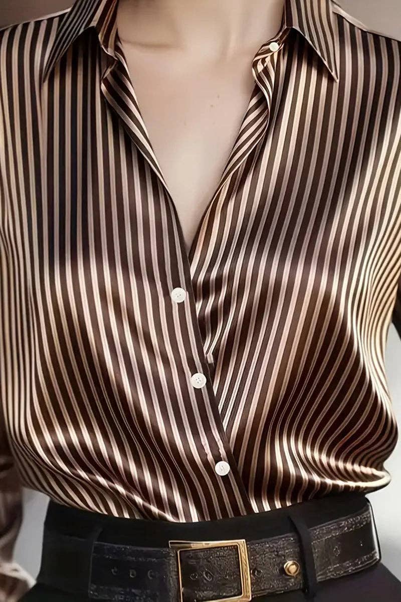 Striped Long Sleeve Button-Up Blouse