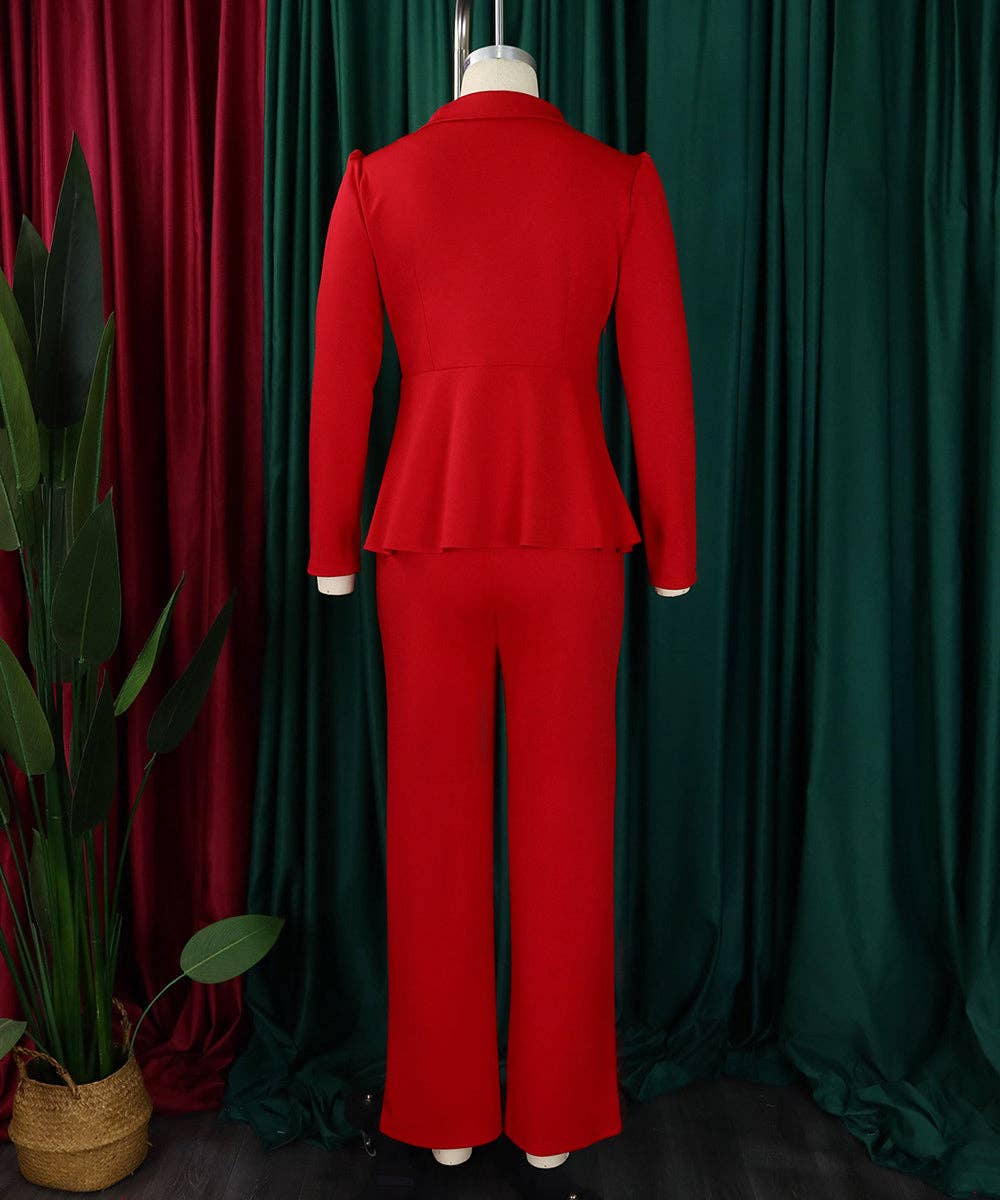 Ruffled Sleeve Wide-Leg Trouser Set