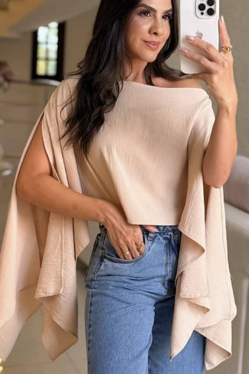 NINEXIS - CWTBLSL0898_OFF SHOULDER LOOSE BATWING SLEEVE SOLID TOP