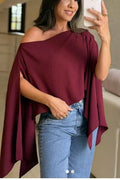 NINEXIS - CWTBLSL0898_OFF SHOULDER LOOSE BATWING SLEEVE SOLID TOP